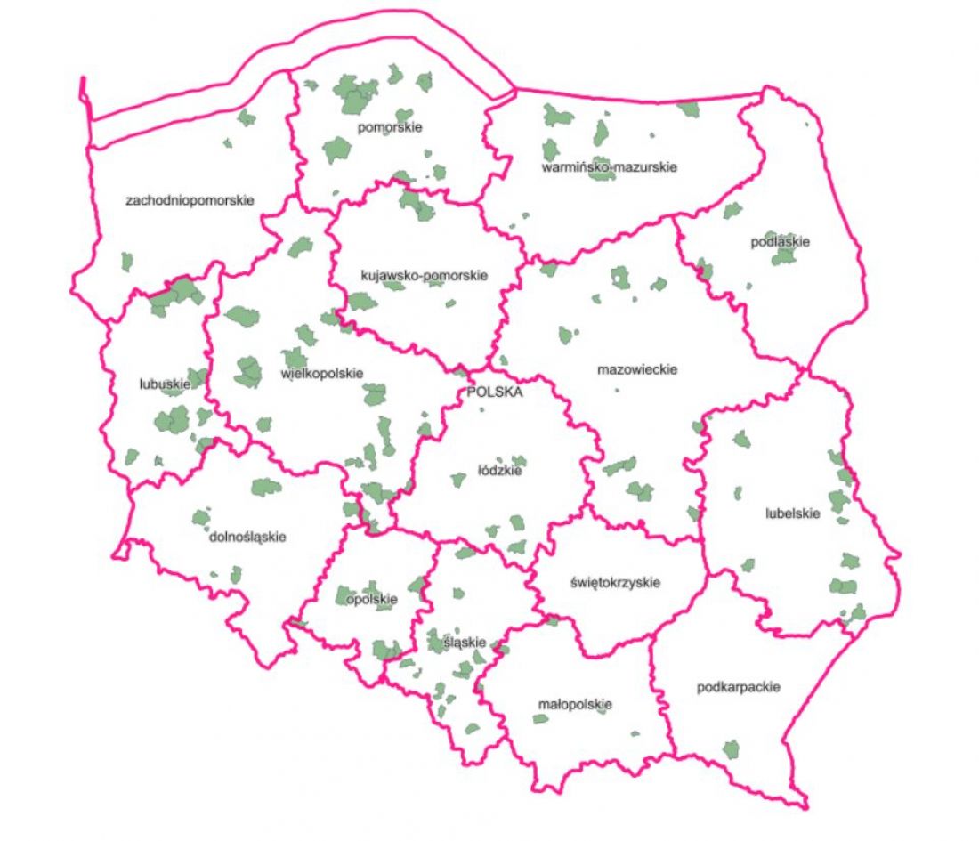 Mapa przedstawiająca pokrycie obszaru Polski uchwalonymi planami ogólnymi