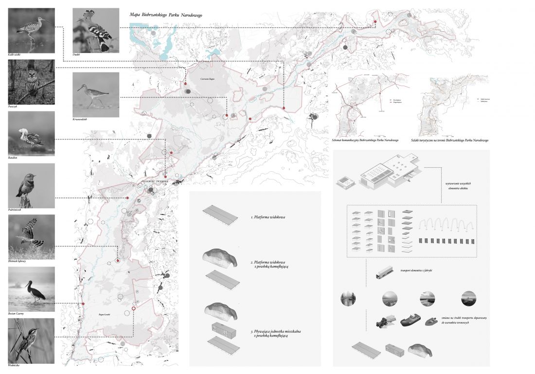 Projekt punktów obserwacyjnych na terenie Biebrzańskiego Parku Narodowego, mapa