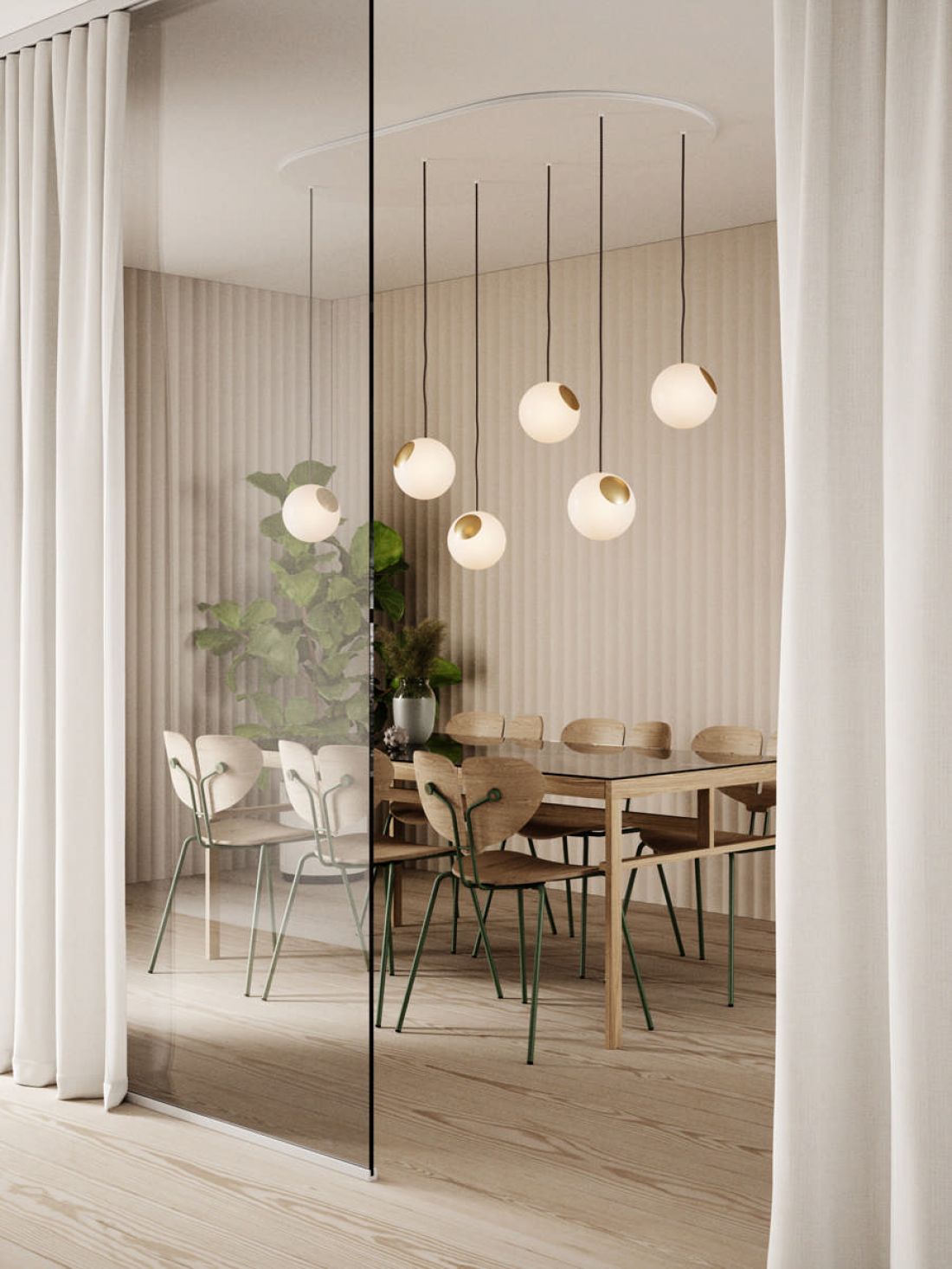 Krzesło z kolekcji Moth i lampy Bright Spot - sala konferencyjna