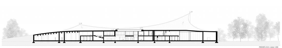 Projekt Muzeum Śniegu w Rovaniemi, przekrój B-B