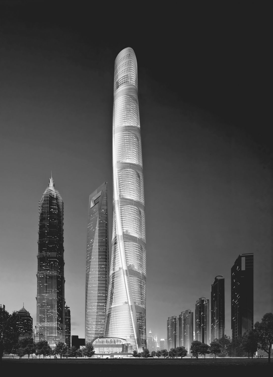 Skręcony wieżowiec - Gensler, Shanghai Tower. Skręcenie budynku o 120 stopni zasadniczo zmniejszyło obciążenie wiatrem, a zatem ilość potrzebnej do budowy stali - aż o dwadzieścia pięć procent, co pozwoliło oszczędzić sześćdziesiąt milionów dolarów. Dlaczego usprawnienie tego zajęło architektom tak dużo czasu? 