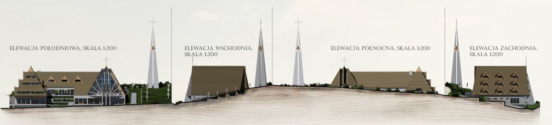 Projekt Ośrodka Kontemplacyjnego z Kaplicą, elewacje