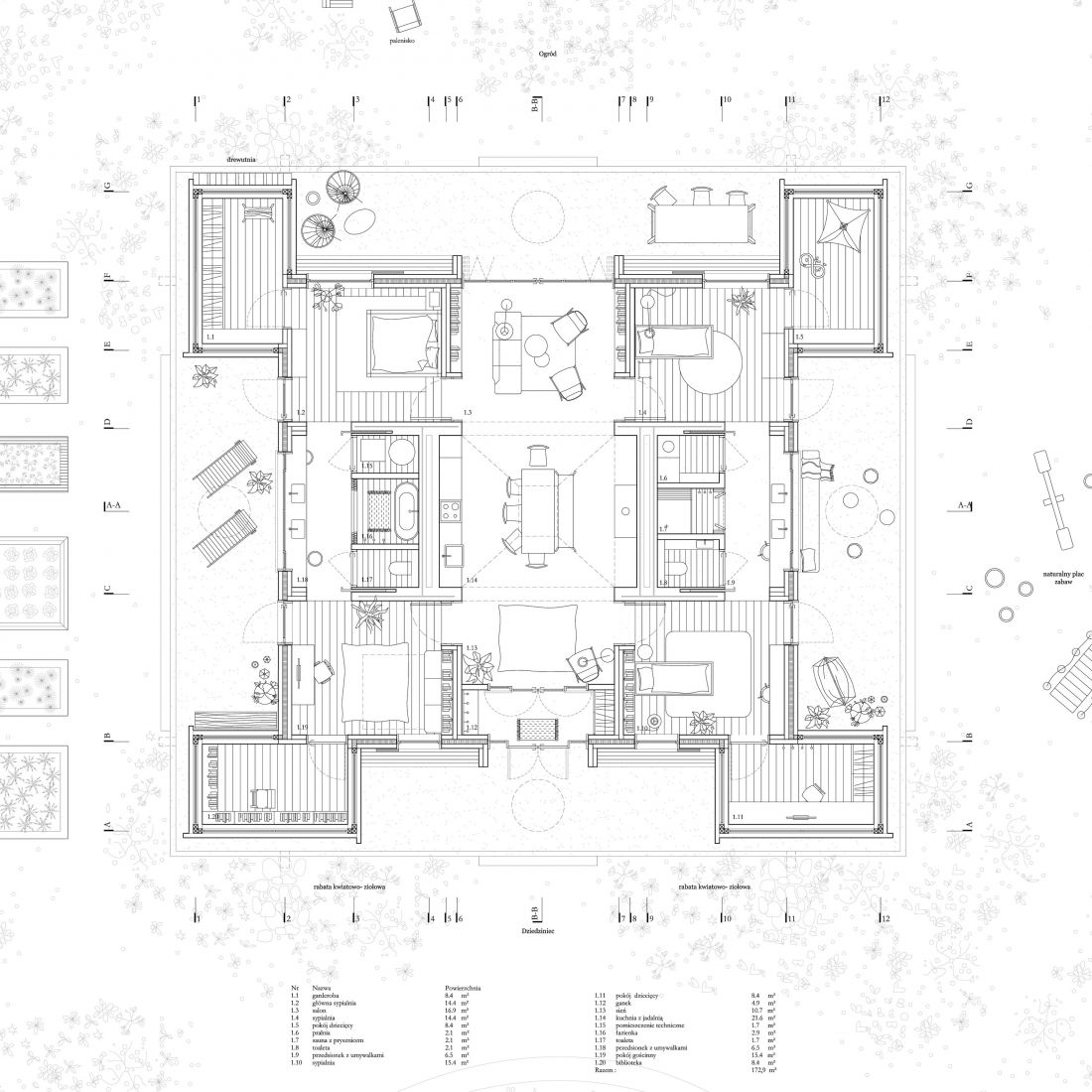 Projekt modelowego domu wiejskiego, rzut