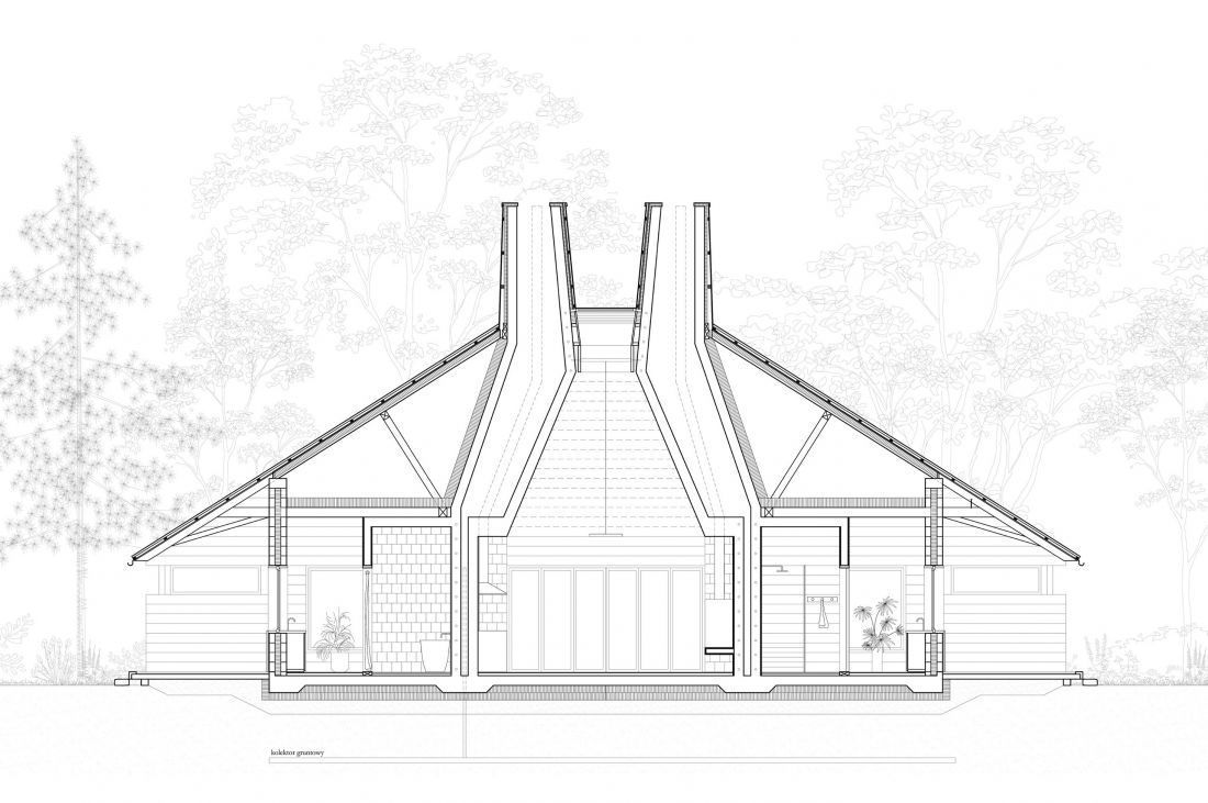 Projekt modelowego domu wiejskiego, przekrój A-A