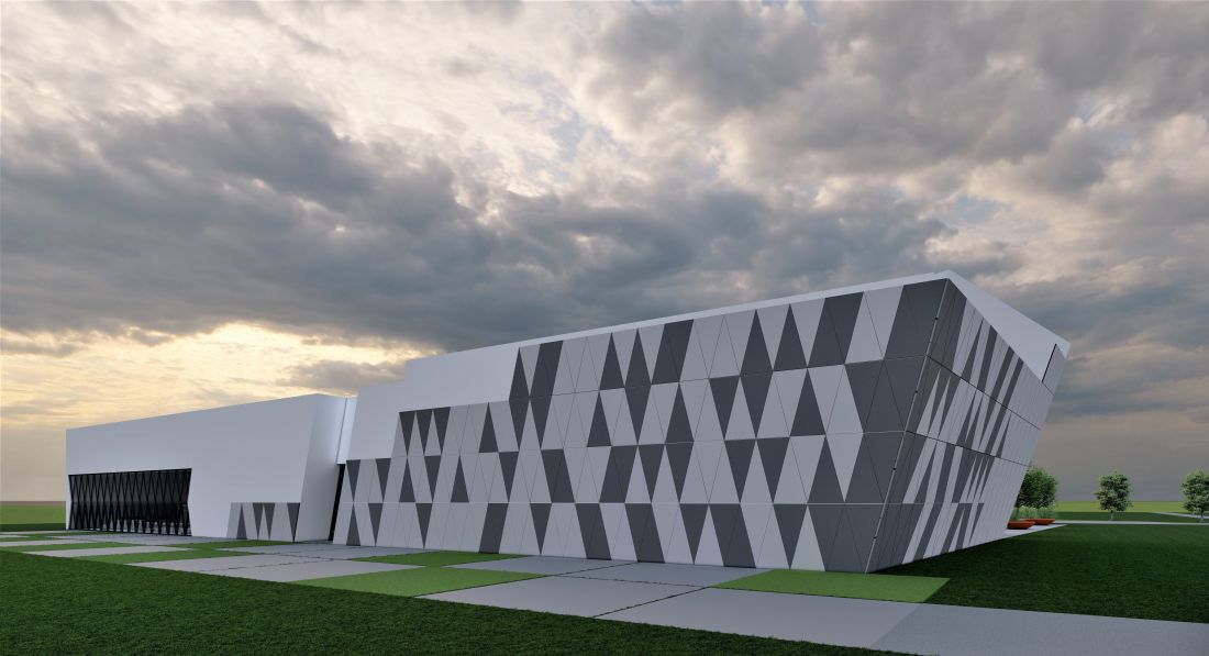 Projekt Ośrodka społeczno-kulturalnego w Czarnym Dunajcu, charakterystyczna elewacja