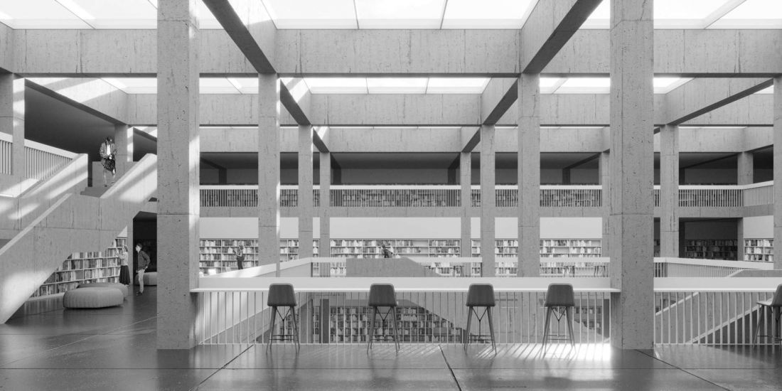 wizualizacja, wnętrze biblioteki