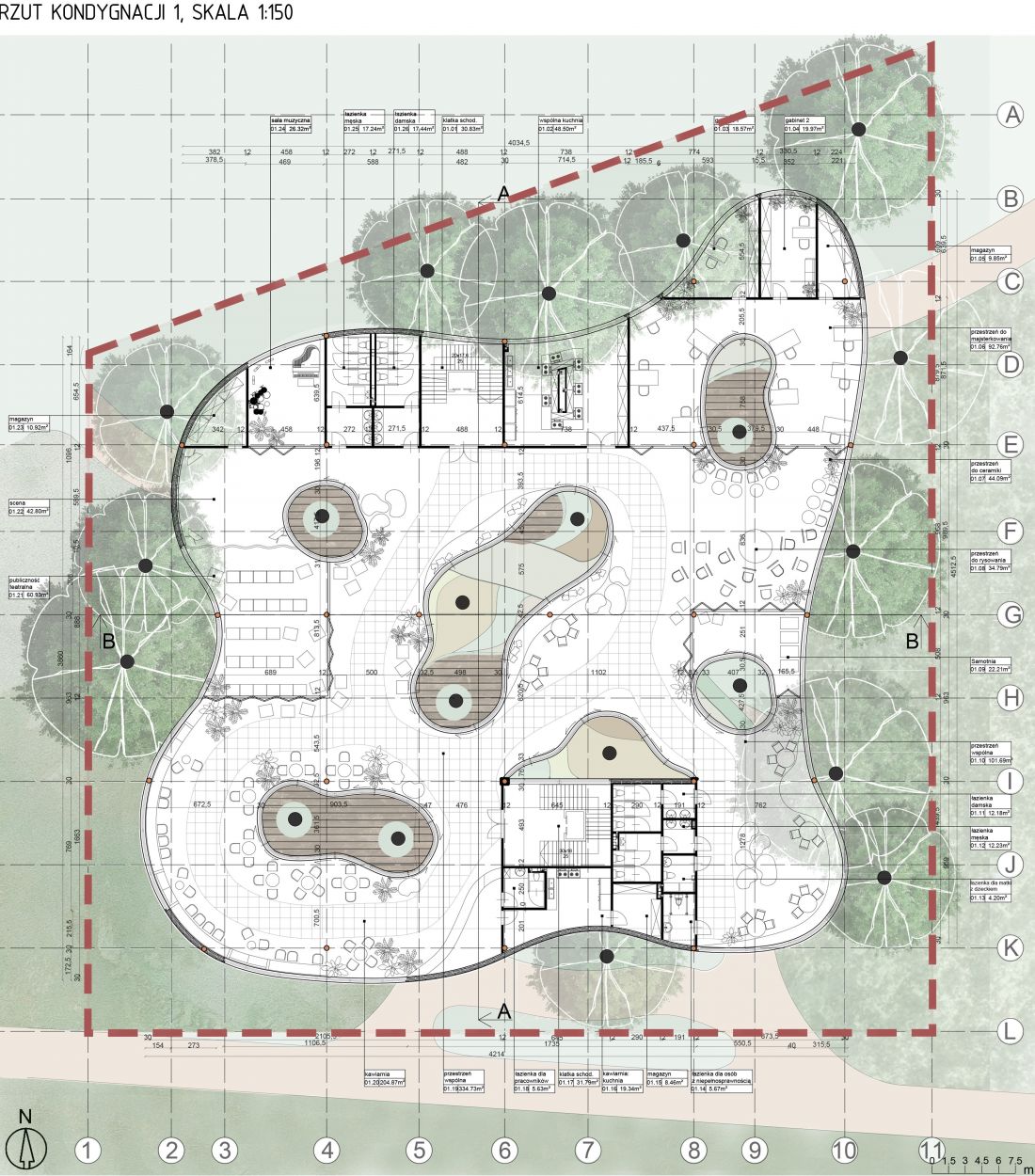 Projekt Centrum Młodzieży, rzut 1. kondygnacji