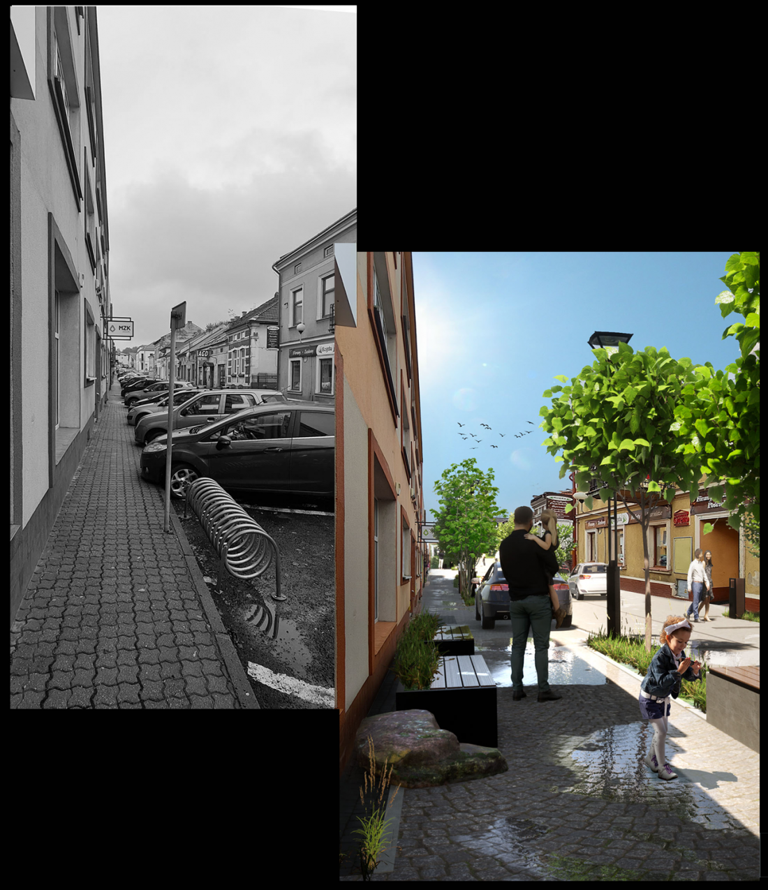 Woonerf zaprojektowany w bezpośrednim otoczeniu rynku
