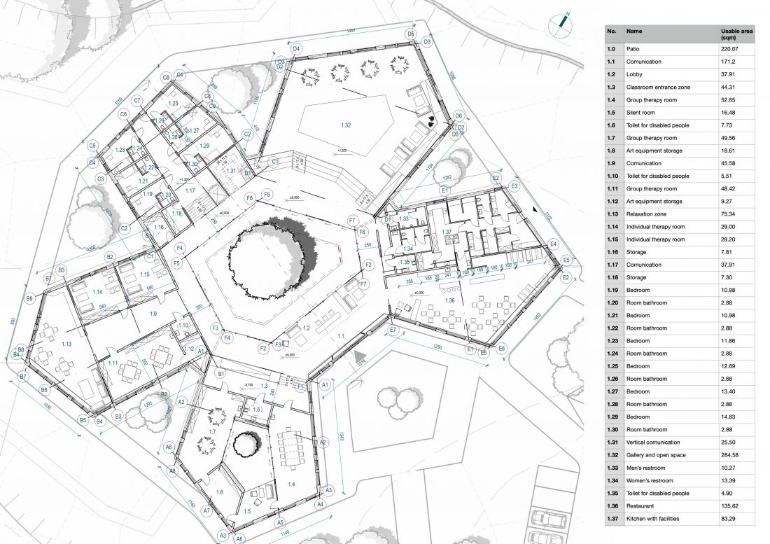 Projekt centrum arteterapii, rzut parteru