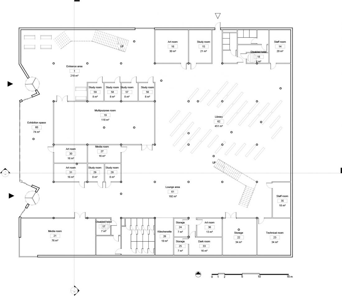 Projekt centrum społecznego w Vancouver, rzut poziomu -1.