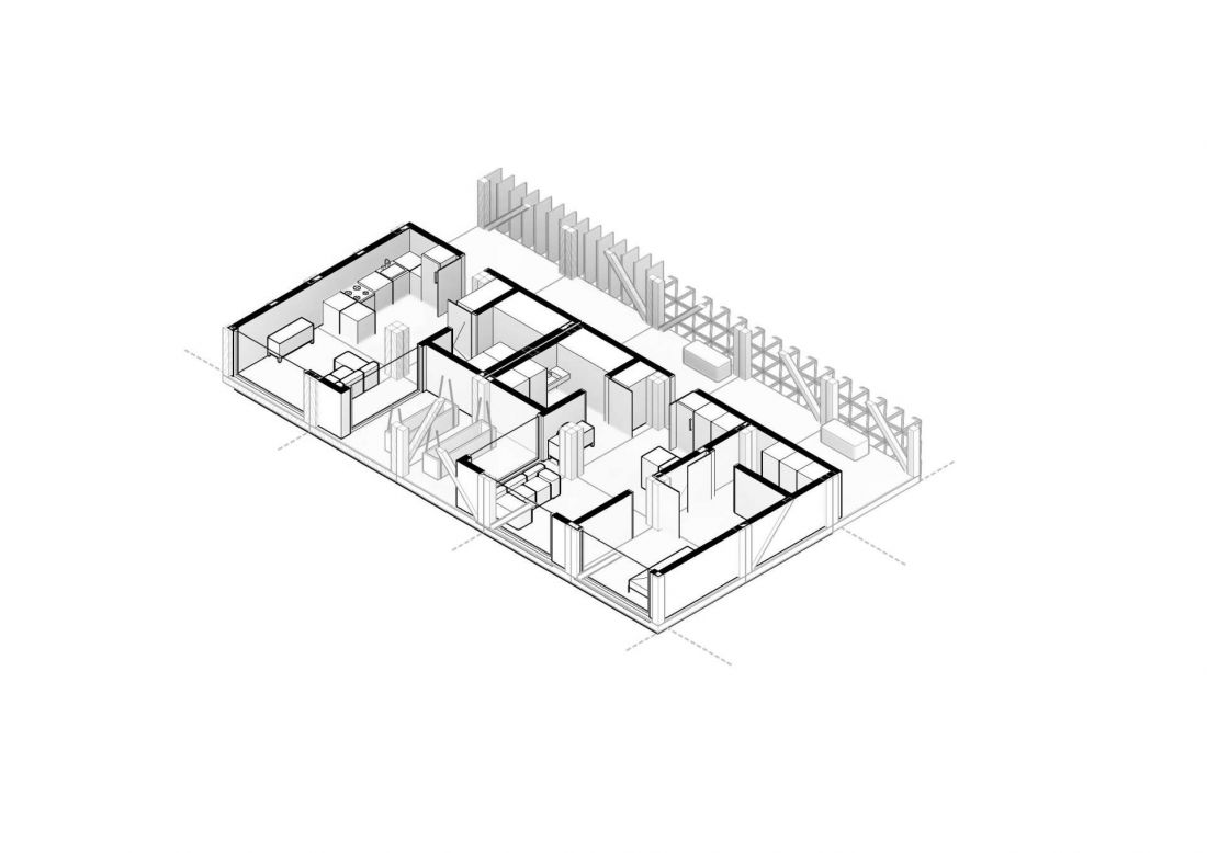 aksonometria modułu mieszkalnego A i B