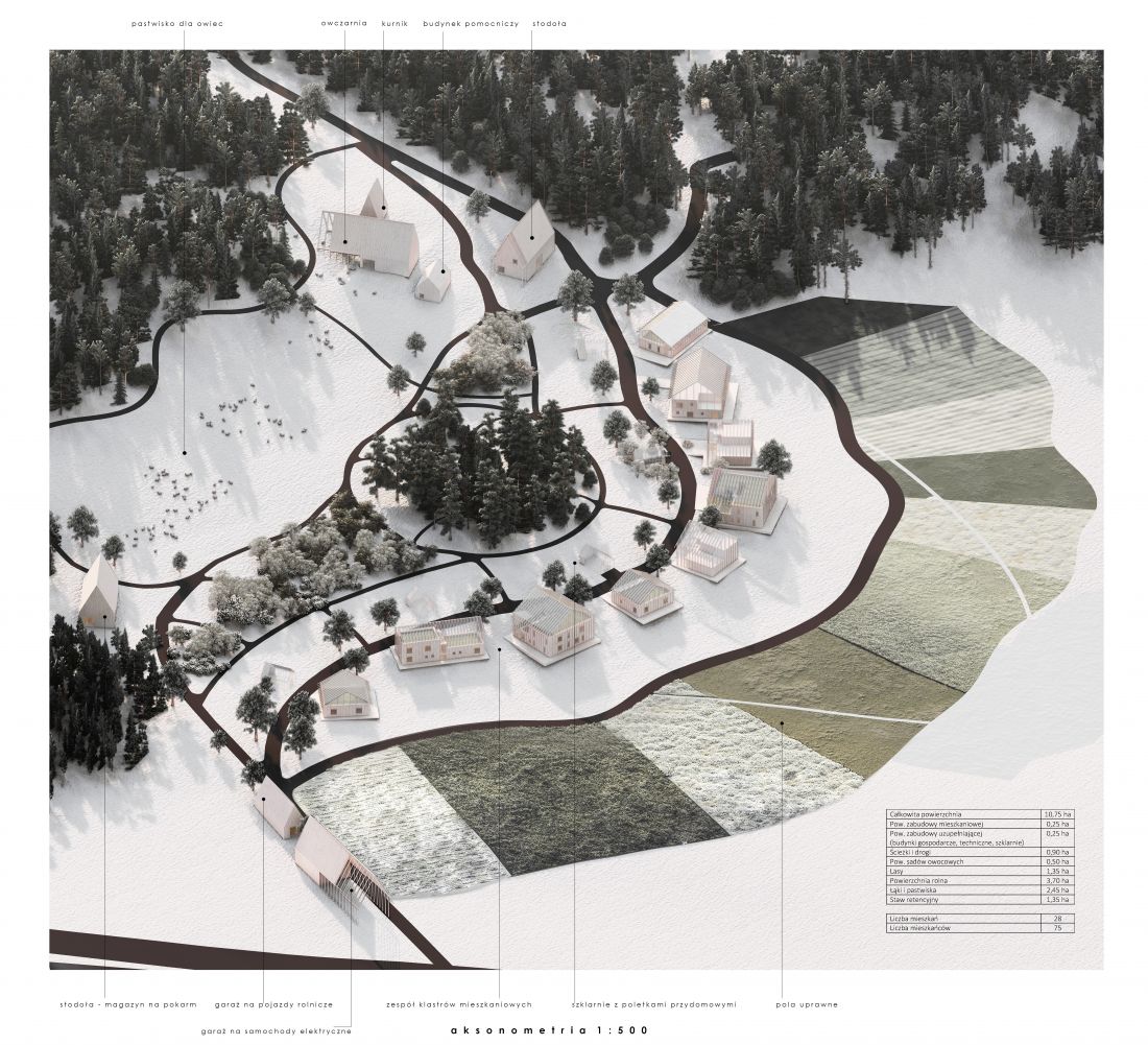 Projekt Re-Wood Housing, aksonometria