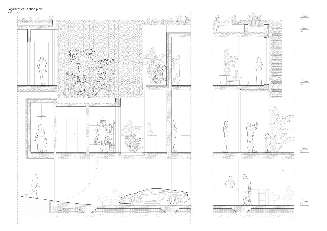 Projekt Courtyard House w Dubaju, przekrój 