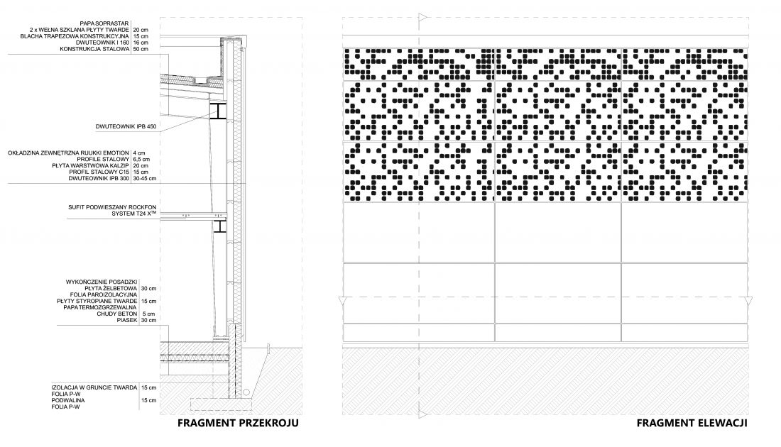 Projekt fabryki suplementów, detal elewacji
