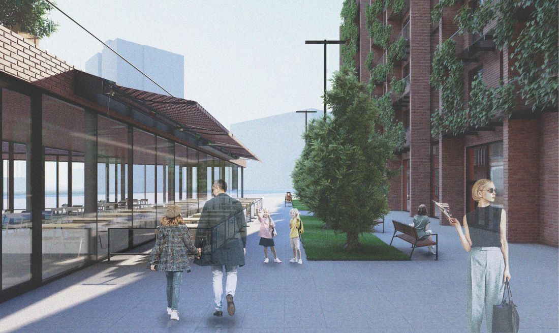 Projekt habitatu we Wrocławiu, pierzeja spacerowa