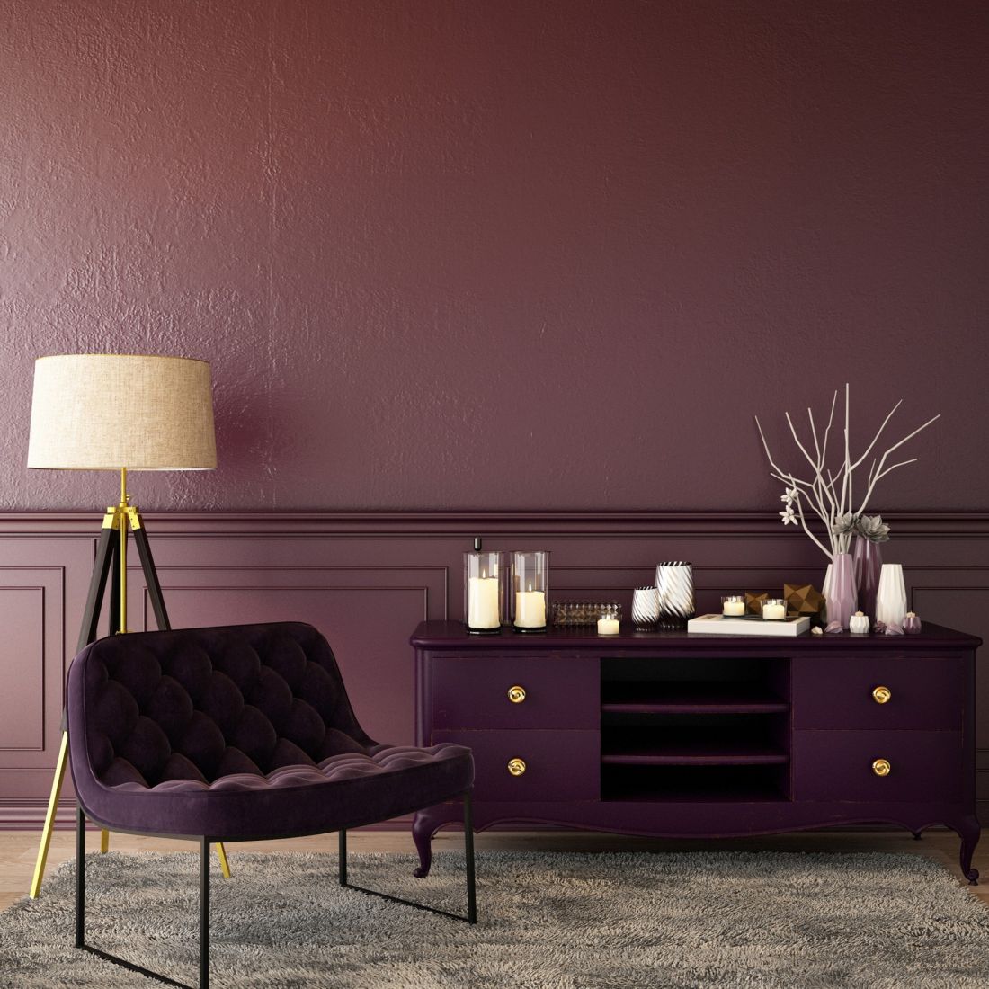 Interior in shades of purple