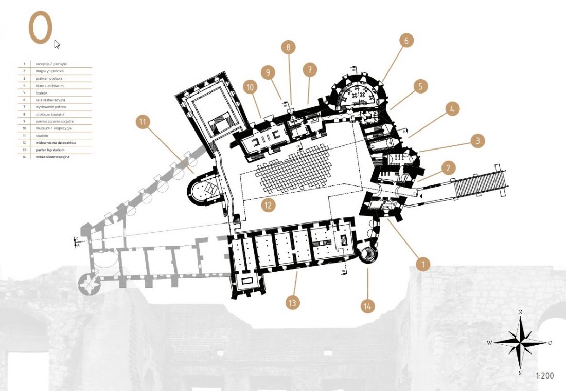 Concept of the modernization of the Castle in Janowiec, projection of level 0 