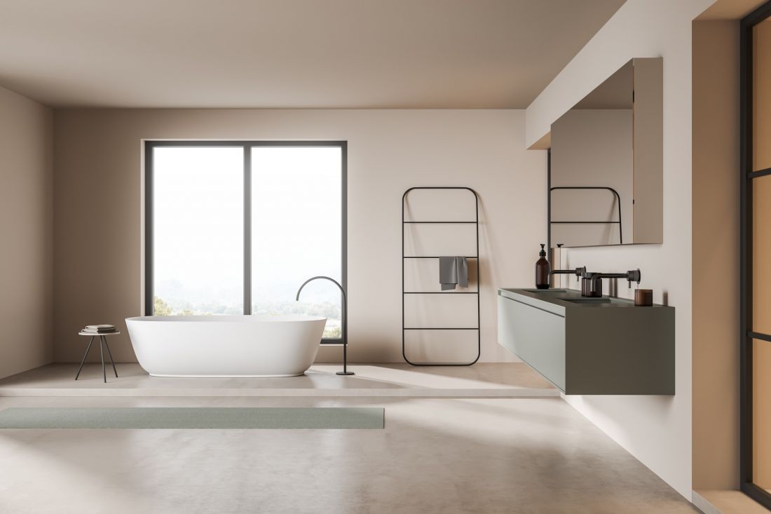Bathroom stand organizes bathroom space