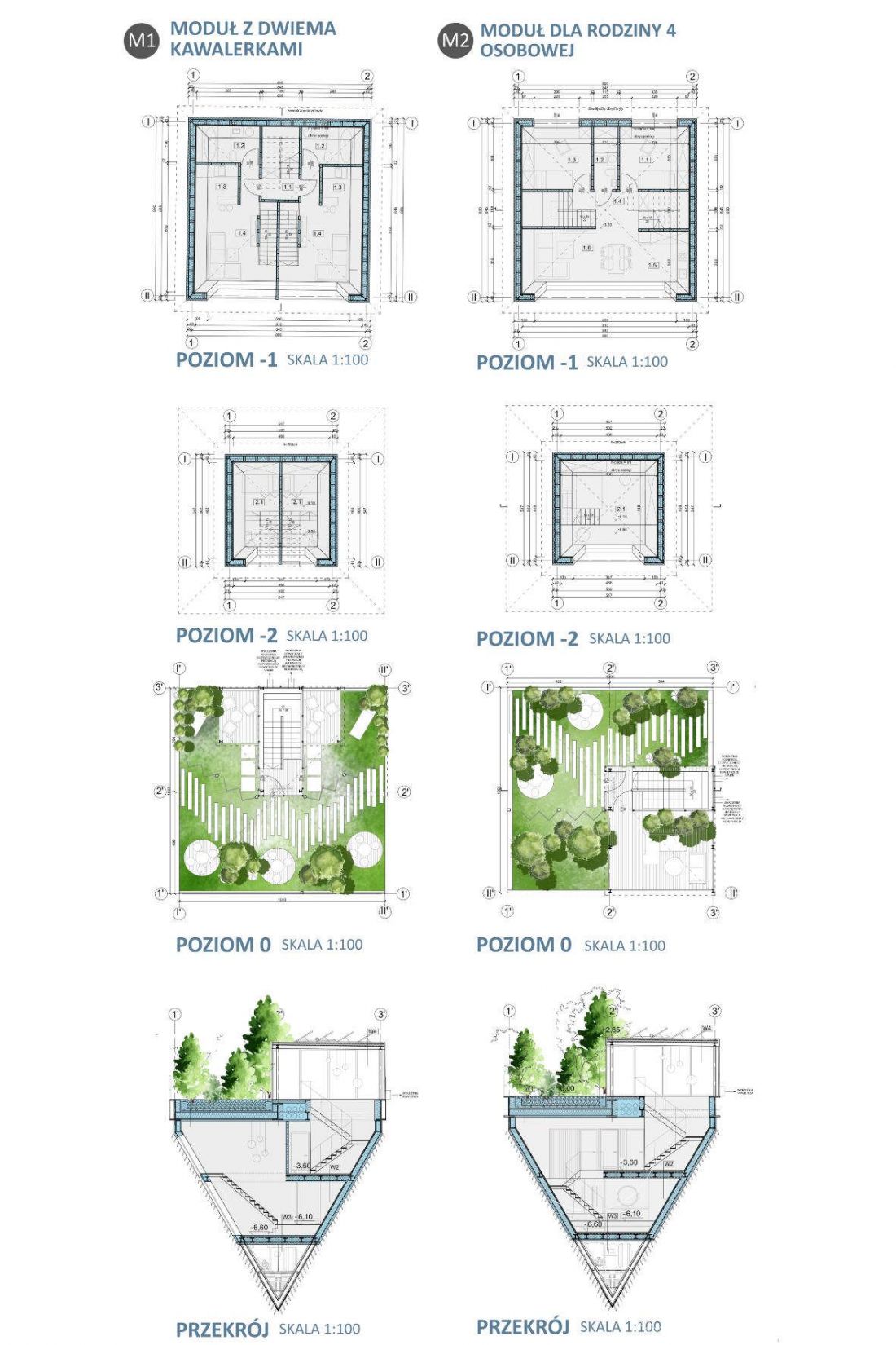 rzuty i przekroje modelu strukturalnego dla przestrzeni miejskich - MODEL I