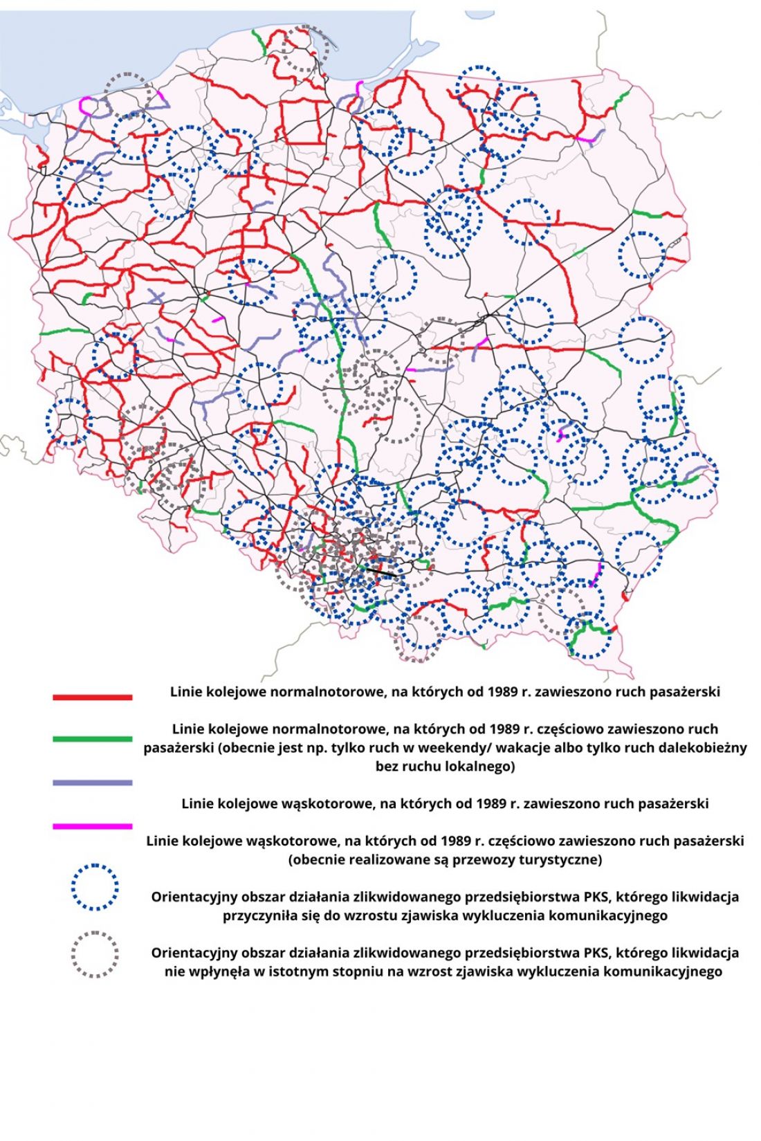 Mapa obrazująca skalę wykluczenia transportowego wg Stowarzyszenia Ekonomiki Transportu