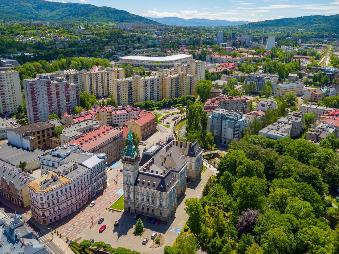 Bielsko-Biała z lotu ptaka Ratusz 