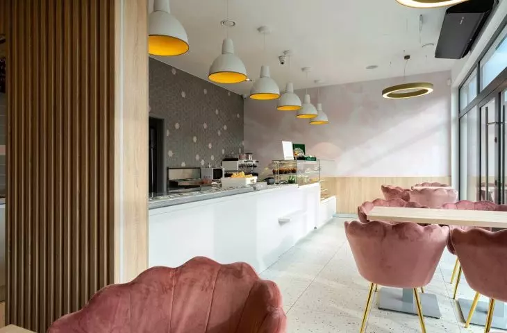 An interior like a pink cloud. Żak ice cream shop in Osielsk