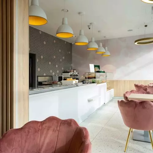 An interior like a pink cloud. Żak ice cream shop in Osielsk