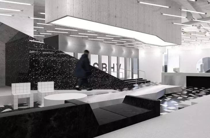 Projekt showroomu MISBHV inspirowany architekturą brutalistyczną