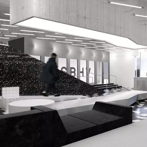 Projekt showroomu MISBHV inspirowany architekturą brutalistyczną