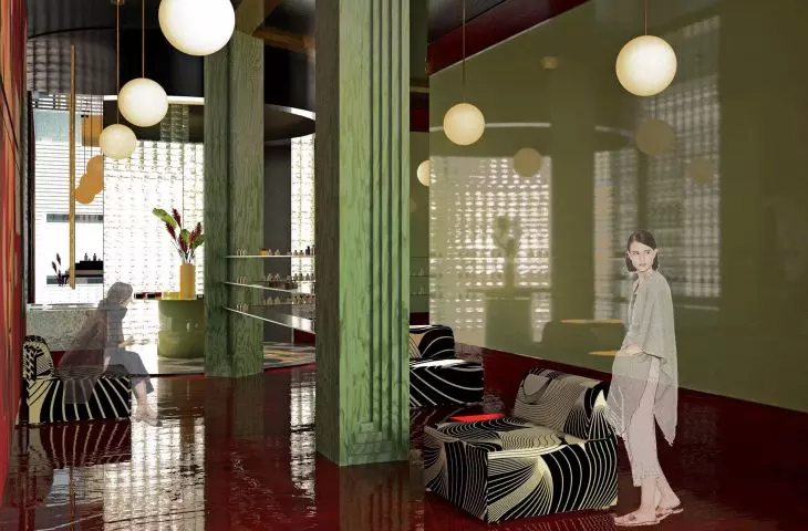 Contrast and geometry. Interior design of the showroom of the cosmetics brand Moré