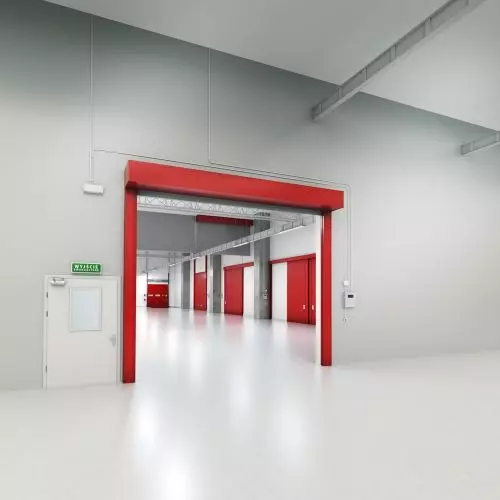 Roller curtain fire door