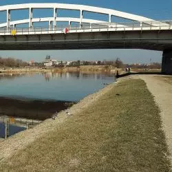 Warta na wysokości Mostu św. Rocha w Poznaniu - zrenaturyzowany fragment nabrzeża (po prawej)