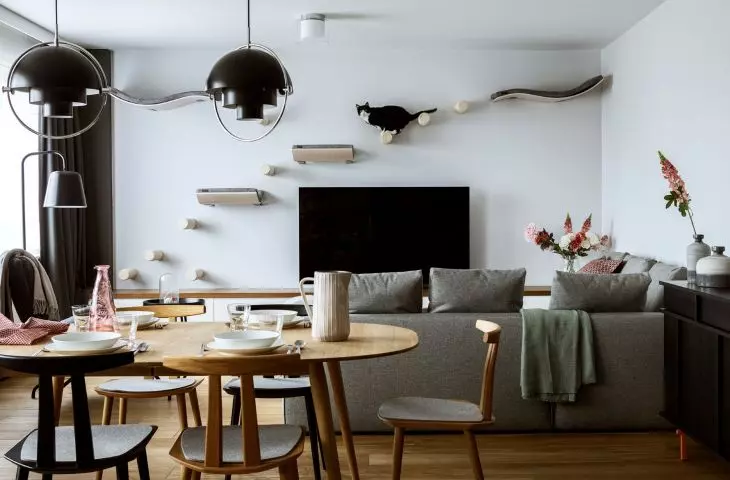 Cat, sauna and rustic elements - a unique interior with an eclectic character