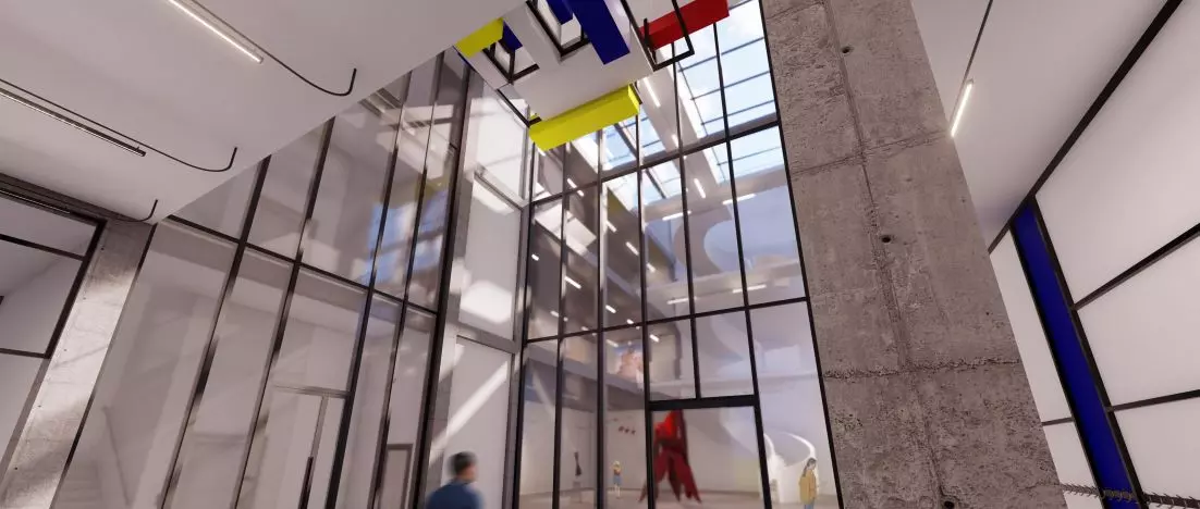 Plomba inspirowana neoplastycyzmem. Projekt Centrum artystycznego w Łodzi