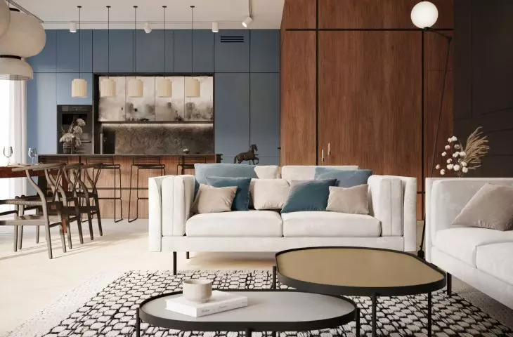 Light gray blue in the clouds - interior in blue tones