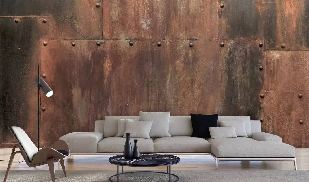 Riveted wall made of corten sheets
