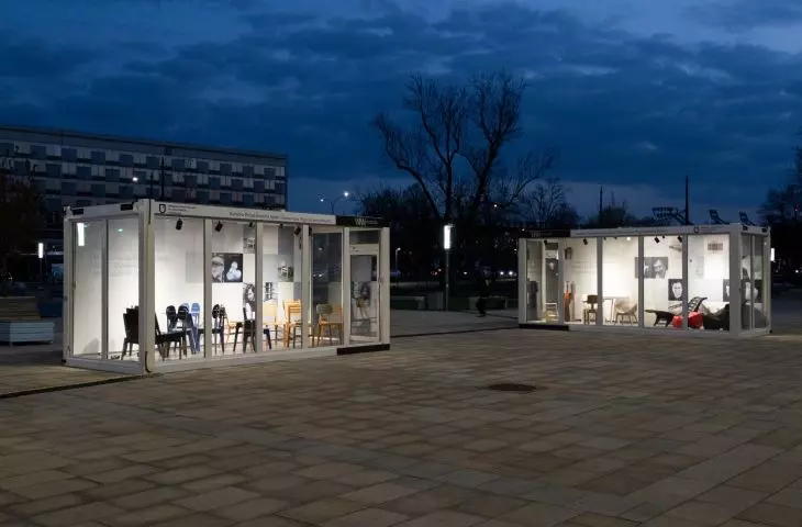 Art of Furniture. A container exhibition of student projects from the Interior Design Department of the Academy of Fine Arts in Krakow.