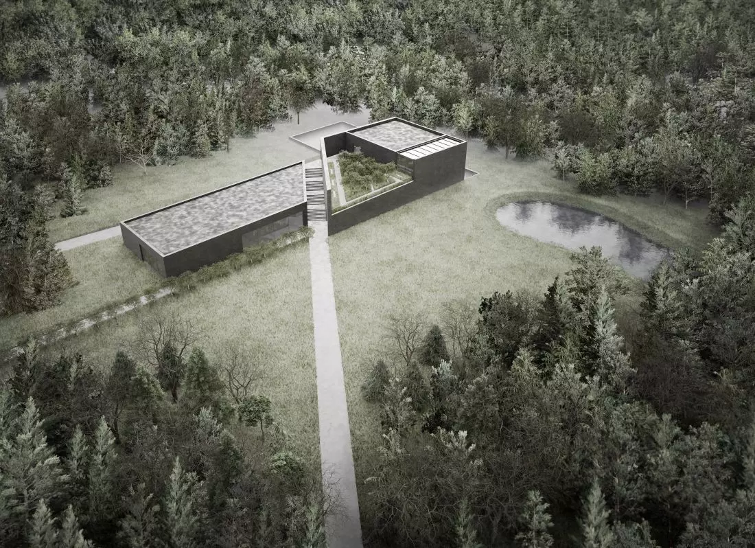 Widok muzeum w Treblince z lotu ptaka