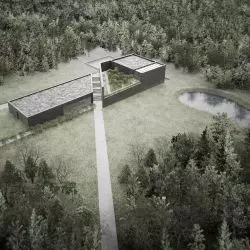 Projekt nowego budynku wystawienniczo-edukacyjnego dzieli się na dwa trapezy