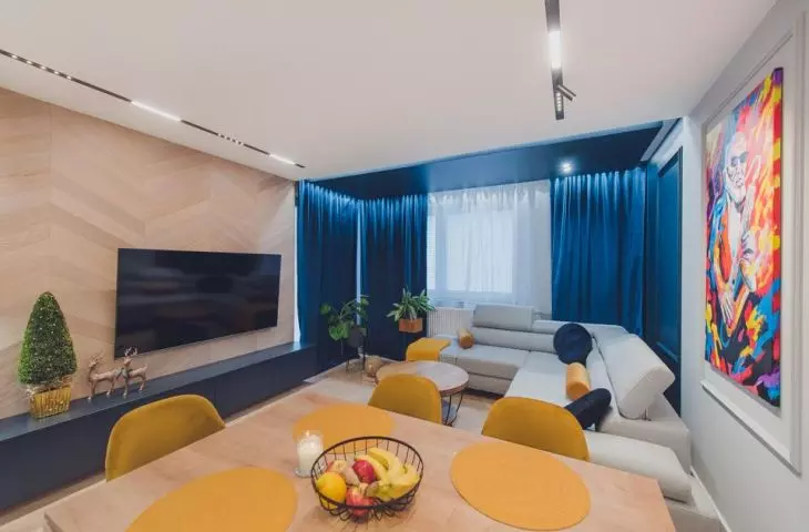Navy blue interior with character!