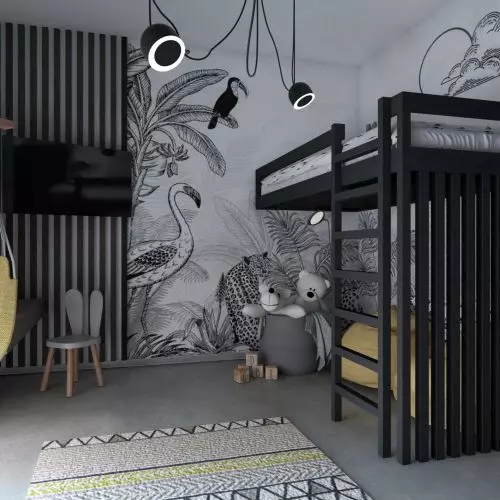 Rysunkowy świat dziecka – monochromatyczna aranżacja pokoju