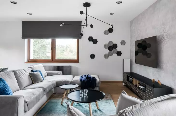 Apartment with grays and blues