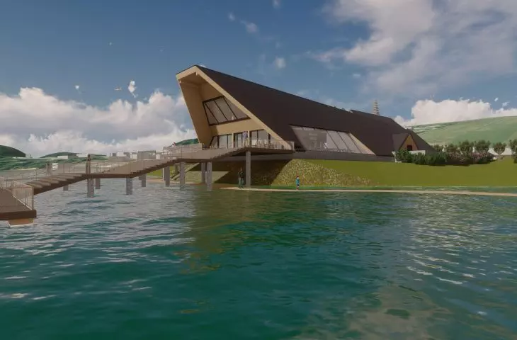 Student idea for a pier and restaurant on Lake Czorsztyńskie