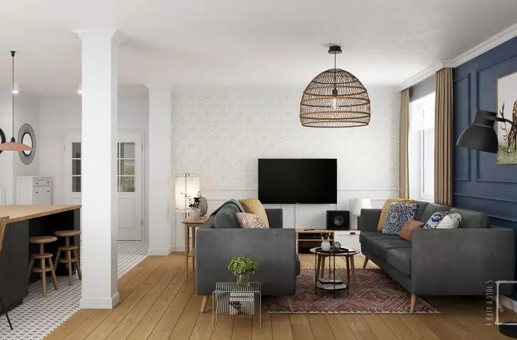 Cozy apartment with blue theme