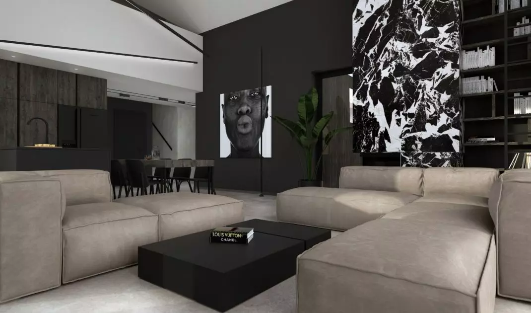 Dark living room interior with light accessories