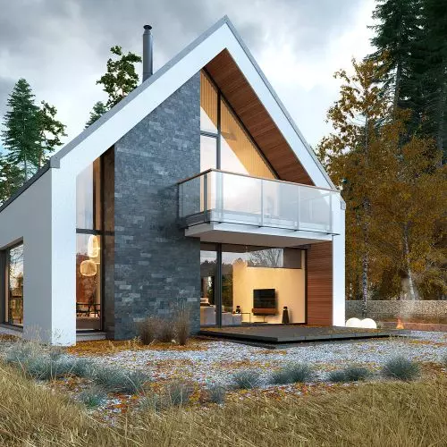 Ideal 1 - design of a modern barn for a narrow plot of land