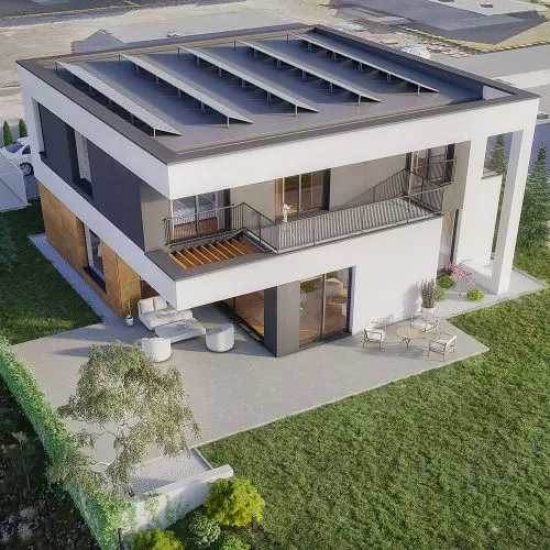 nieKostka - project of a two-storey single-family house on a plot with a slope