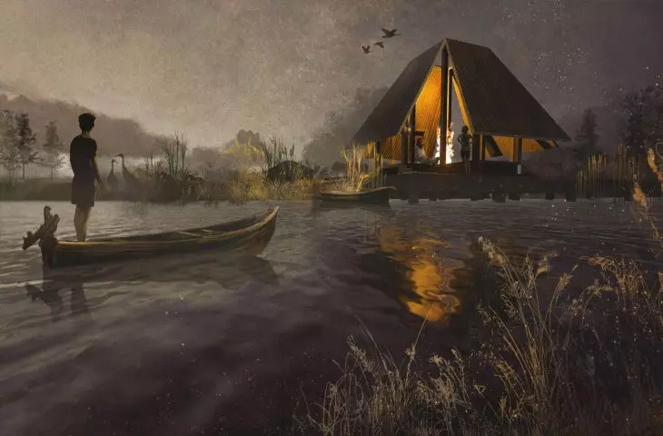 Around the campfire. Project of rest houses on the Latvian river
