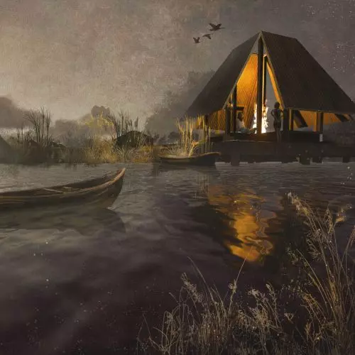 Around the campfire. Project of rest houses on the Latvian river