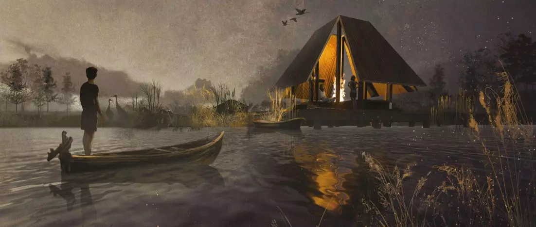 Around the campfire. Project of rest houses on the Latvian river